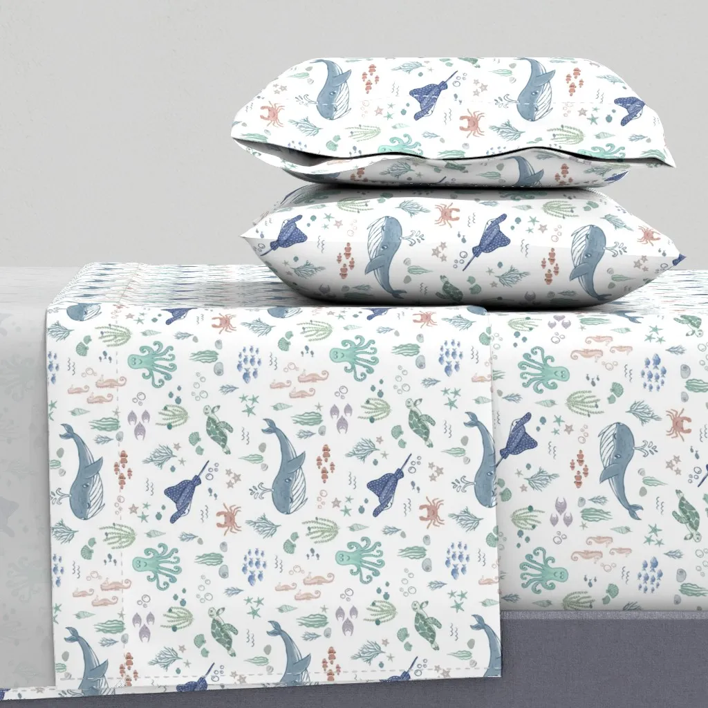 Under The Sea Marine Life Twin XL Sheet Set - Light Blue product