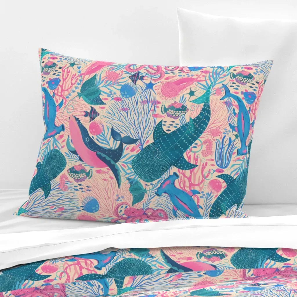 Under The Sea Wide Standard Knife Edge Cushion - Pink, Cotton Sateen product