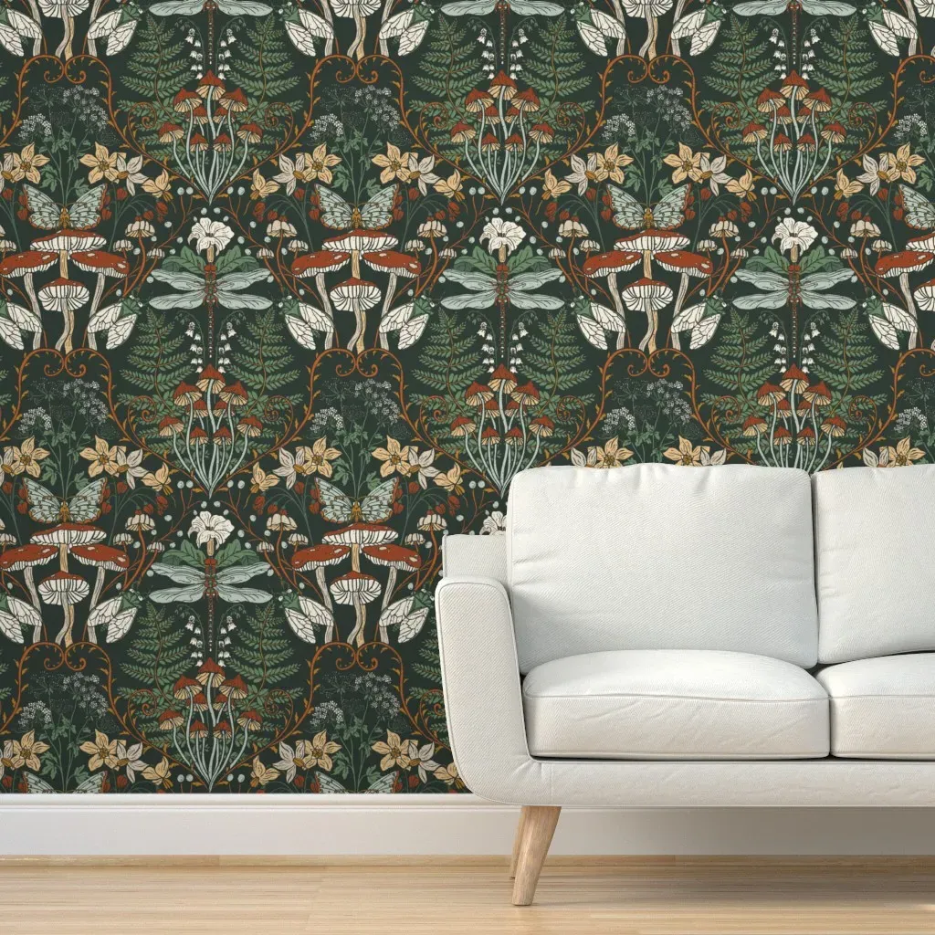 Undergrowth Goblincore Forest Botanical Peel and Stick Wallpaper - Dark Green product