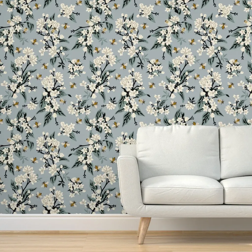 Undersea Leaves Flowers and Bees Peel and Stick Wallpaper - White product