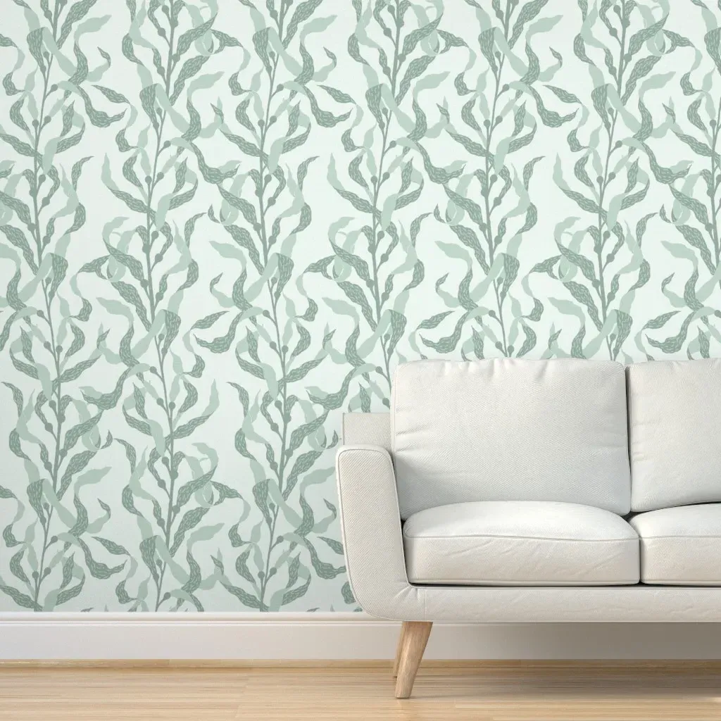 Underwater Kelp Forest Peel and Stick Wallpaper - Light Muted Green product