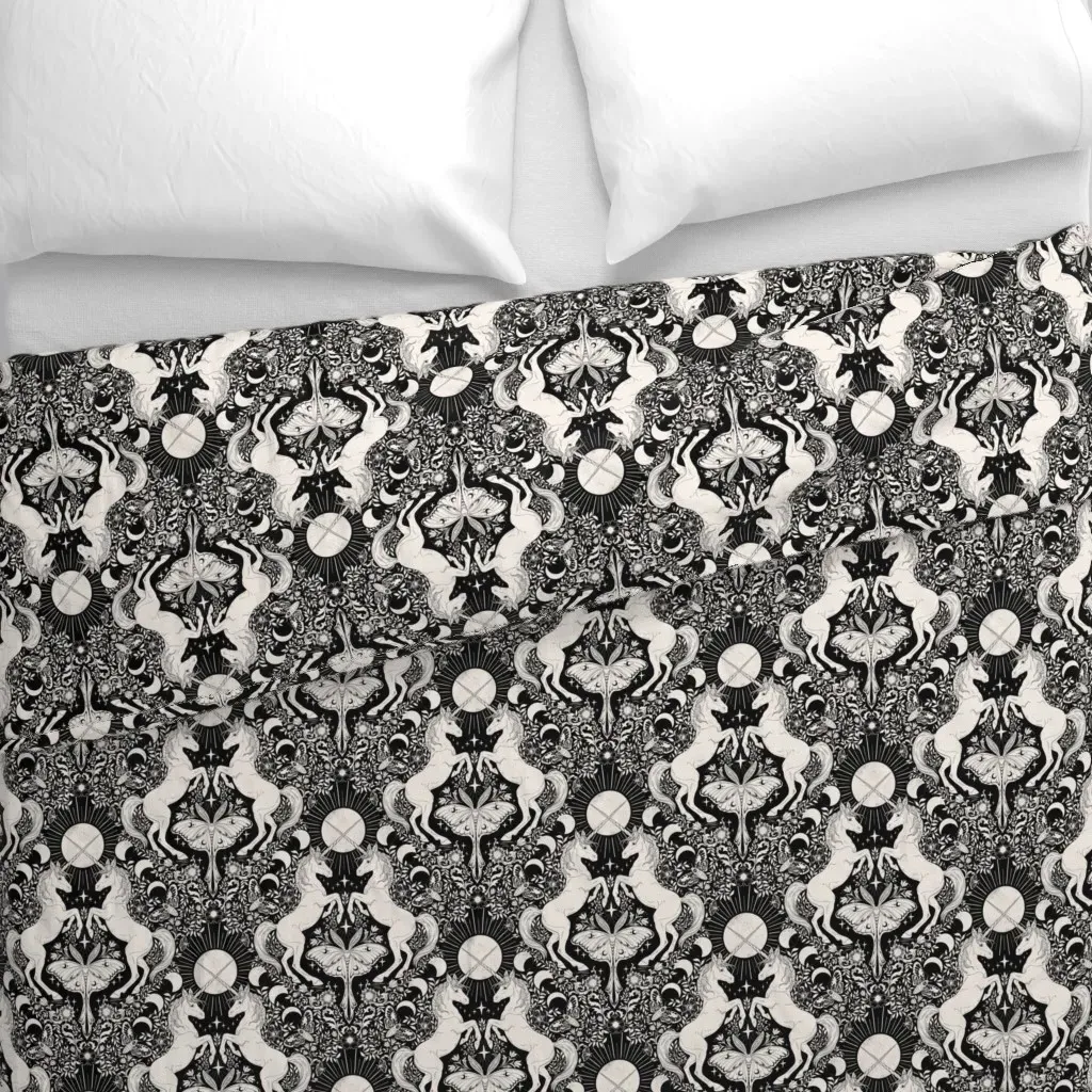 Unicorn Damask Duvet Cover - Black, Cream alternate view