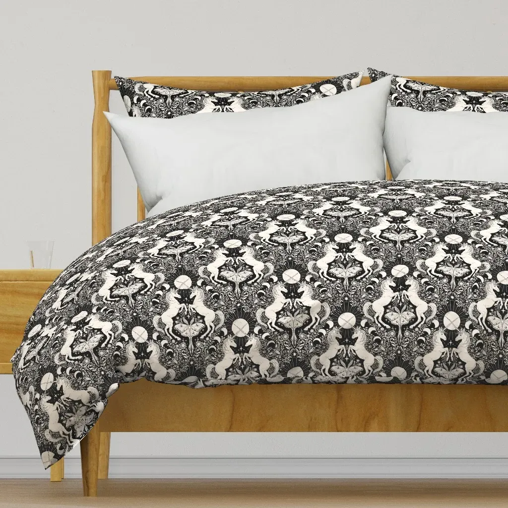 Unicorn Damask Duvet Cover - Black, Cream product
