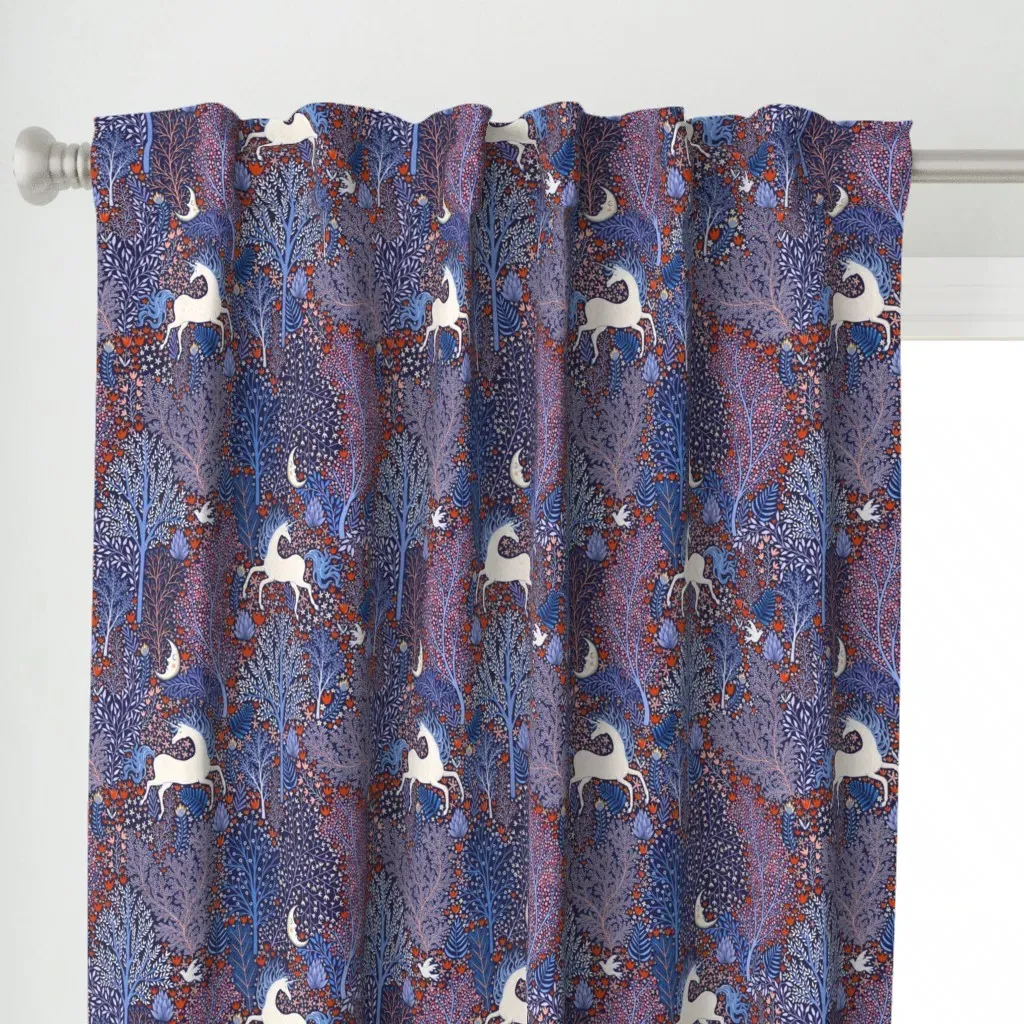 Unicorns In Nocturnal Curtain Panel - Dark Blue alternate view