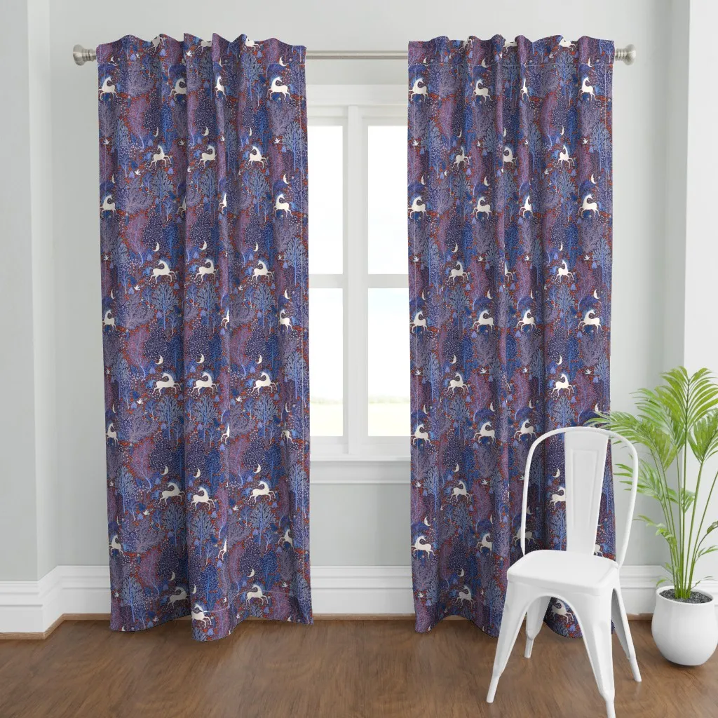 Unicorns In Nocturnal Curtain Panel - Dark Blue product