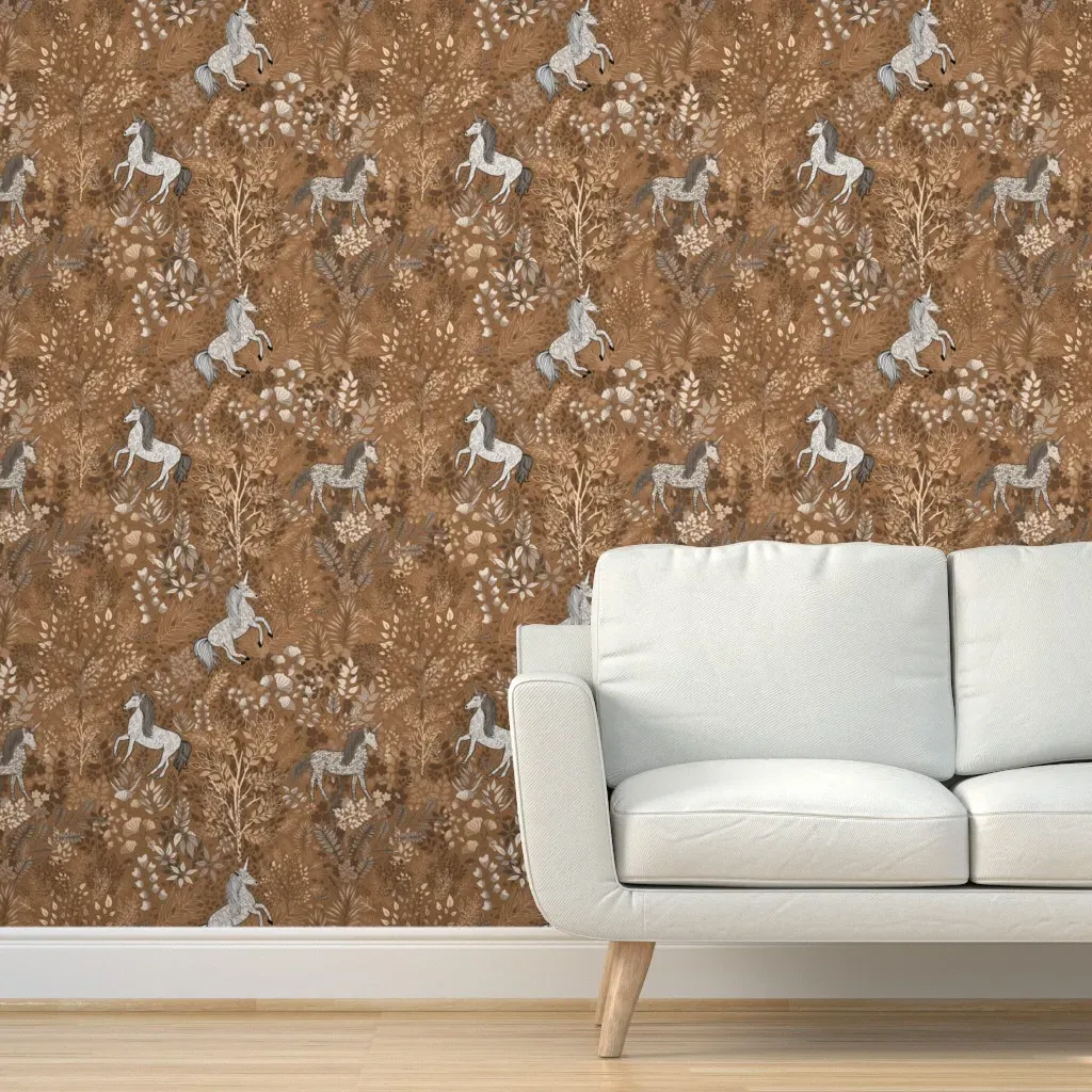 Unicorns In The Woods Of Wonderment Peel and Stick Wallpaper - Tan product