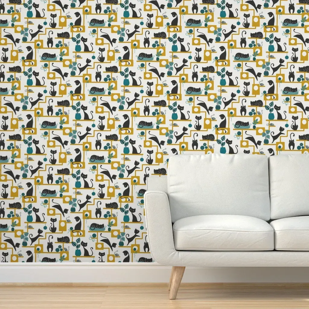 Up And Down Cats Large Scale Peel and Stick Wallpaper - Black product