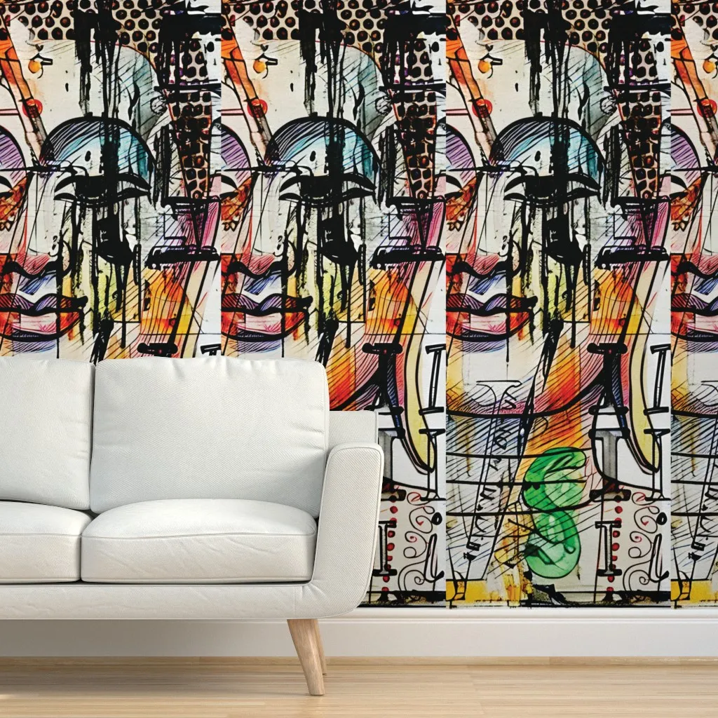 Urban Graffiti Peace Art Mural Peel and Stick Wallpaper Panel - Black product