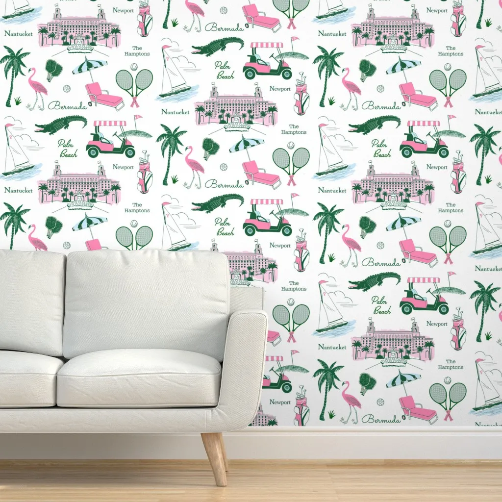 Vacation Destinations Peel and Stick Wallpaper - Pink product