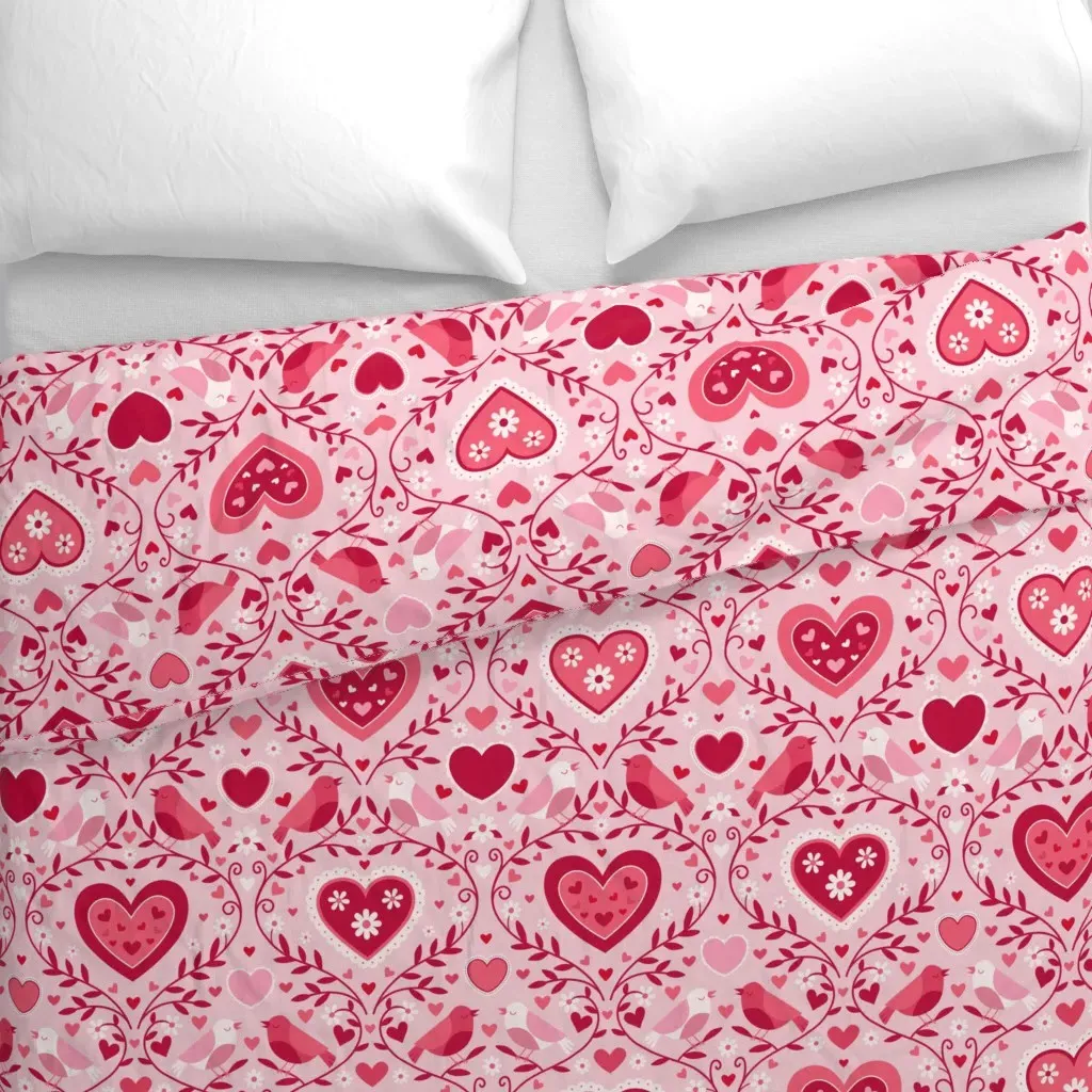 Valentine's Day Love Birds Duvet Cover - Red alternate view