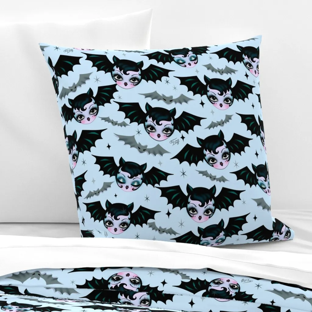 Vampire Bat Dolly Euro Pillow Sham - Light Blue, Black product
