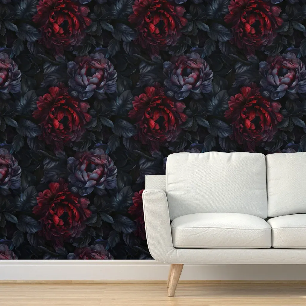 Vampire Floral Peel and Stick Wallpaper - Dark Red, Black product