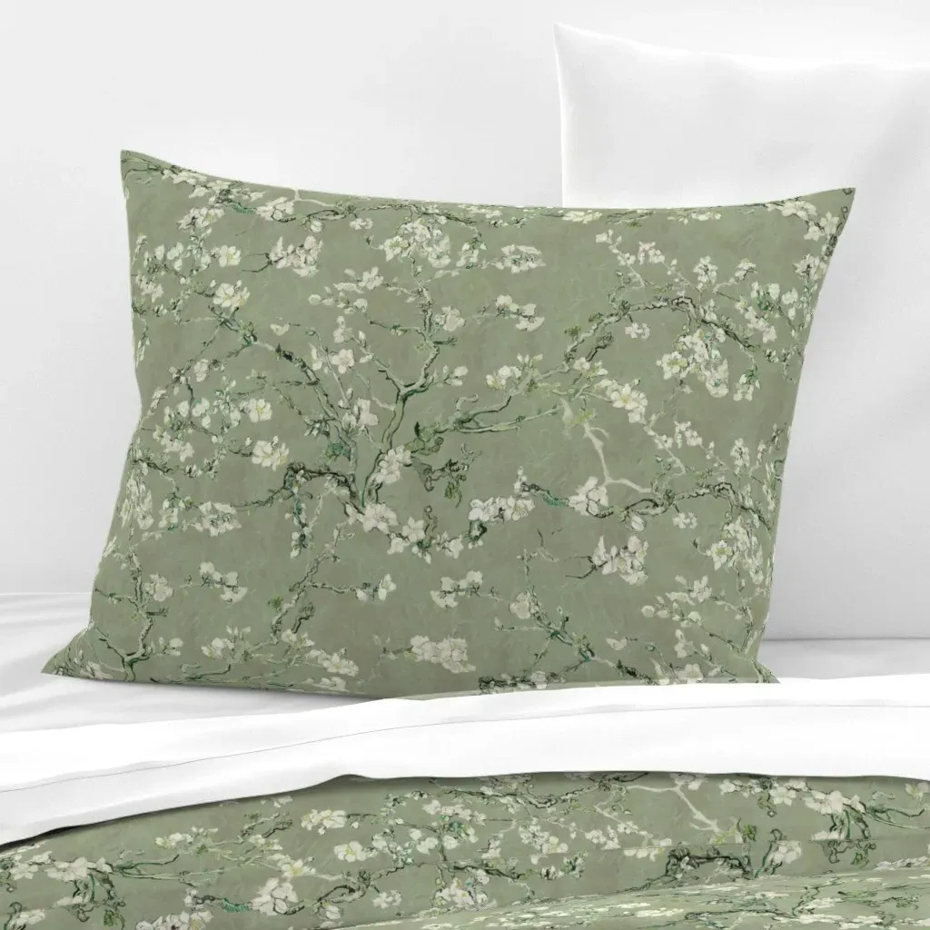 Van Gogh Almond Blossom Standard Cushion Cover - Sage Green, Cotton Sateen product
