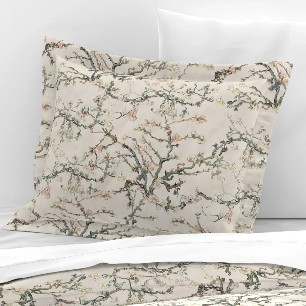 Van Gogh Almond Blossom Standard Flanged Cushion - Off-White, Cotton Sateen product
