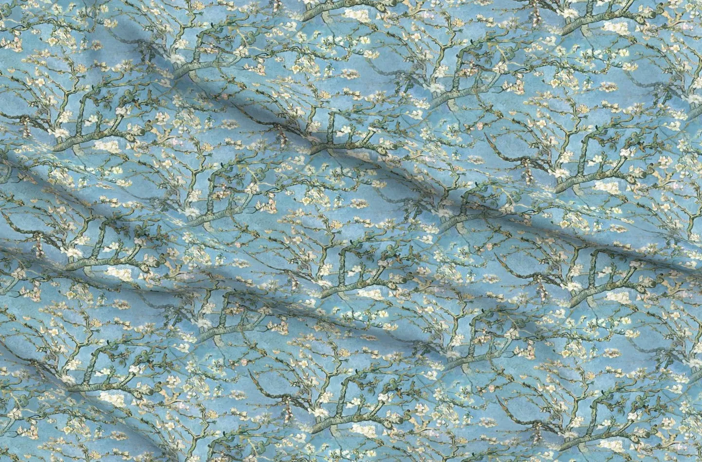 Van Gogh Almond Tree Blossom Sport Pique Fabric - Blue product