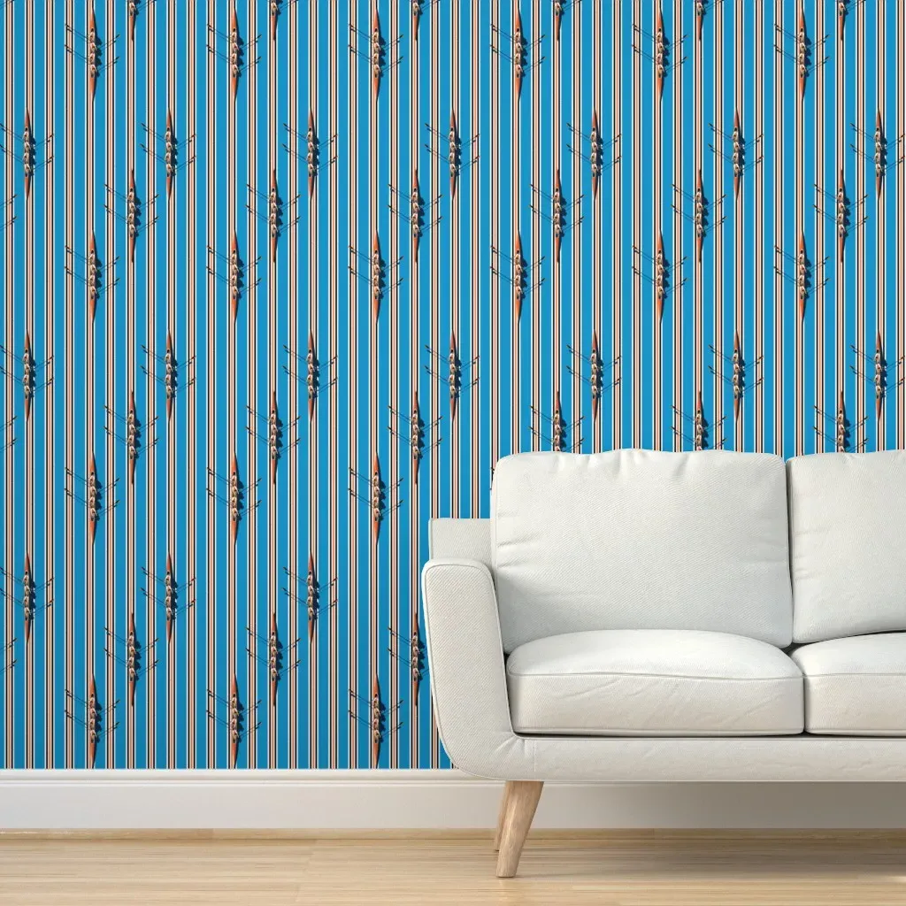 Varsity Crew On Stripe Peel and Stick Wallpaper - Blue product