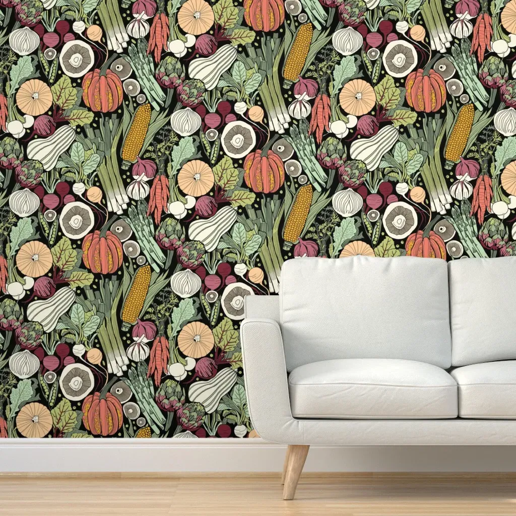 Vegetable Garden Peel and Stick Wallpaper - Olive Green product