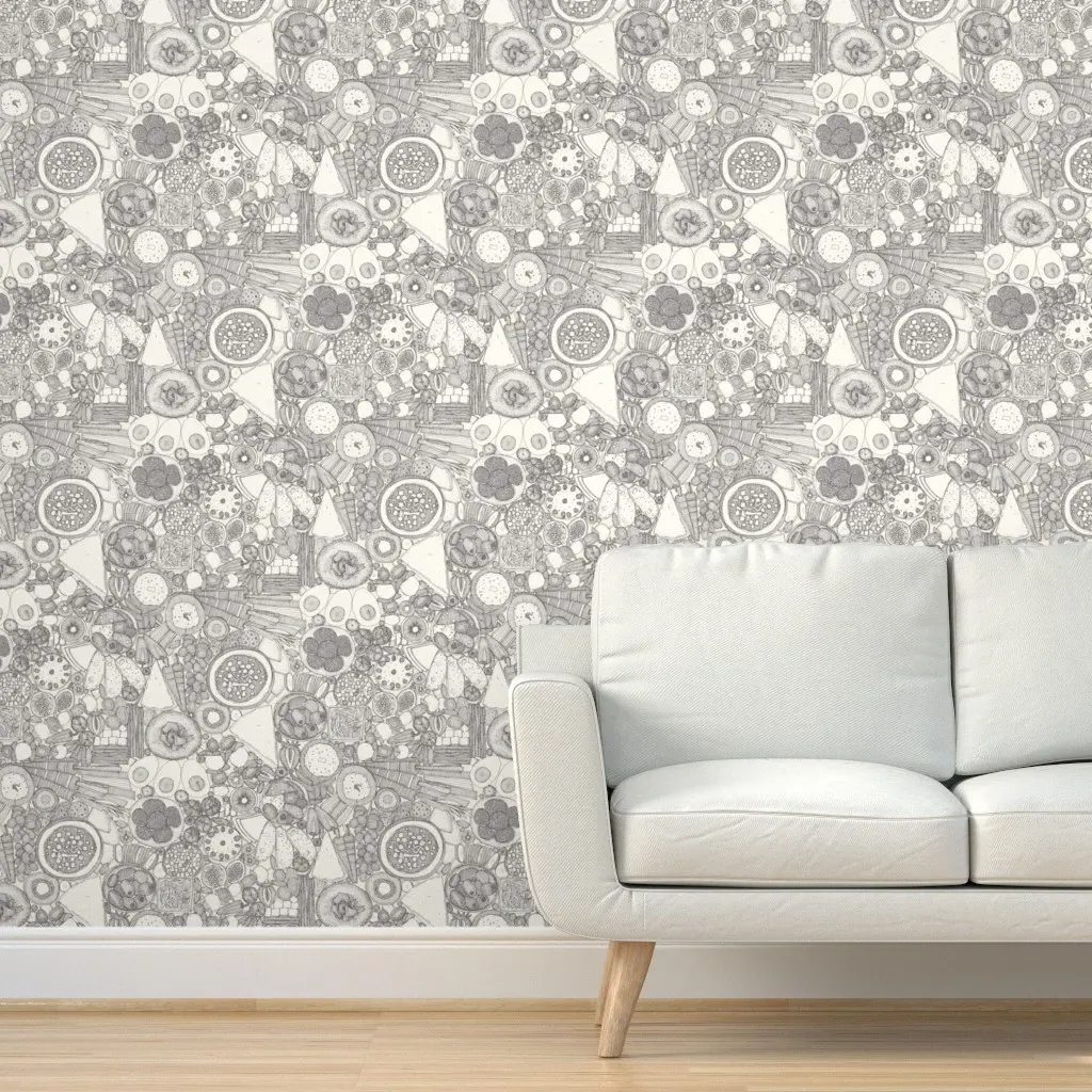 Vegetarian Party Platter Vintage Peel and Stick Wallpaper - Grey product