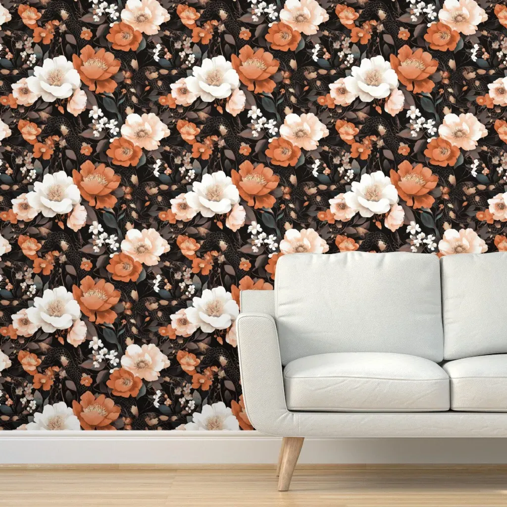Velvet Chinoiserie Peel and Stick Wallpaper - Peach product