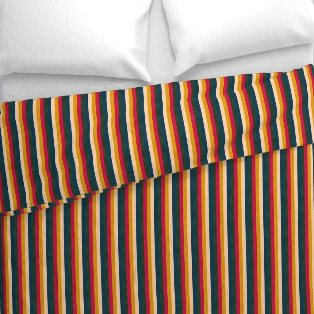 Velvet Mid-Century Bold Stripe Duvet Cover - Dark Teal alternate view
