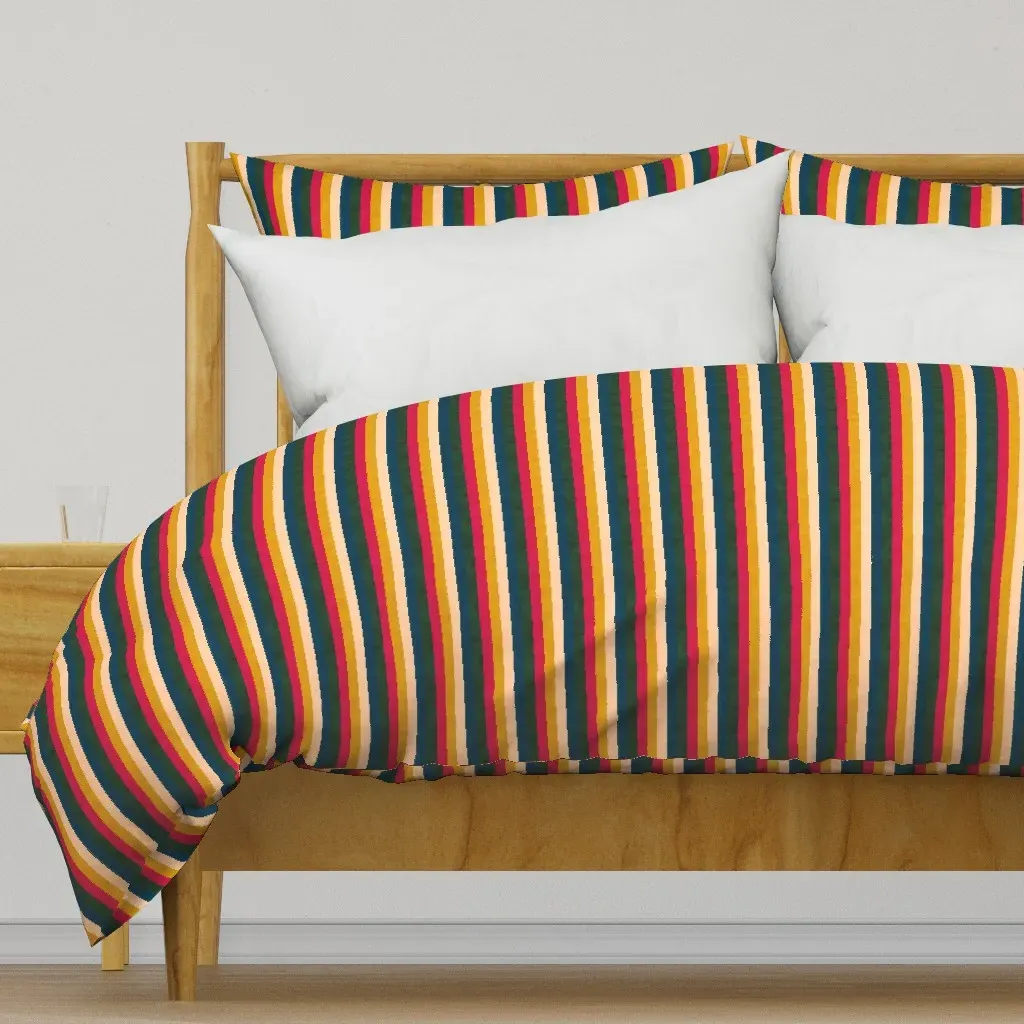 Velvet Mid-Century Bold Stripe Duvet Cover - Dark Teal product
