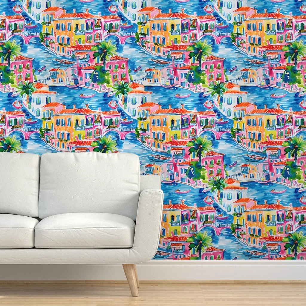 Venetian Canals Peel and Stick Wallpaper - Pink product