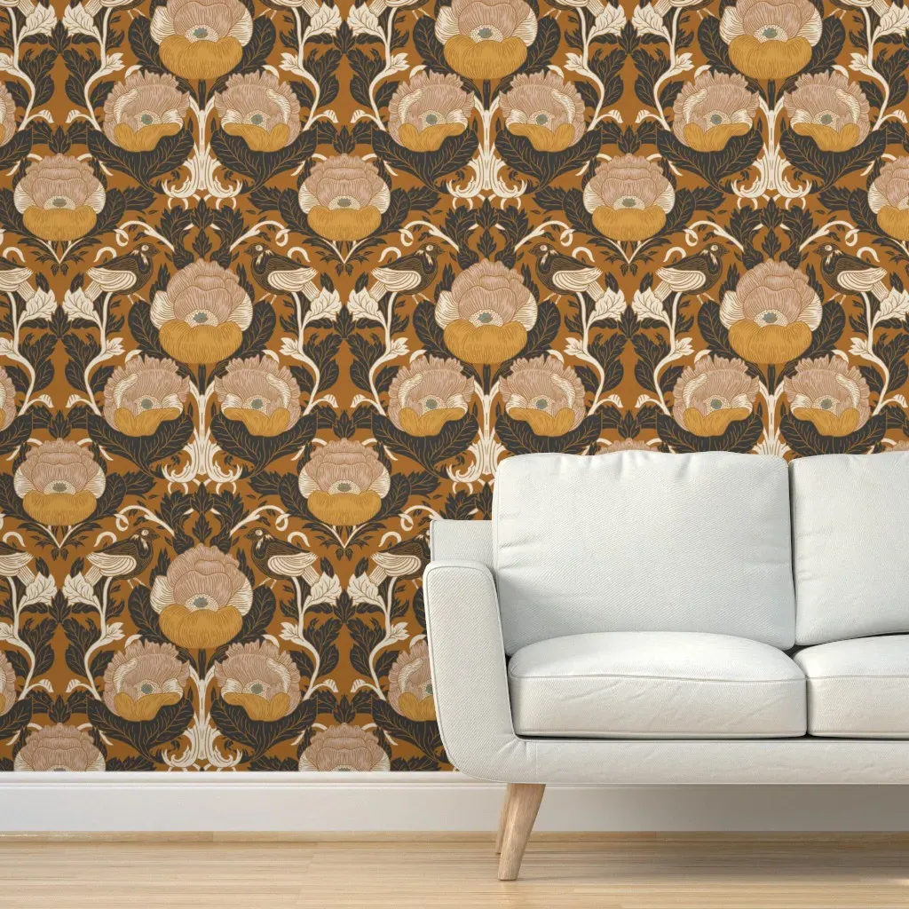 Veranda Blackbird Peel and Stick Wallpaper - Mustard Yellow product