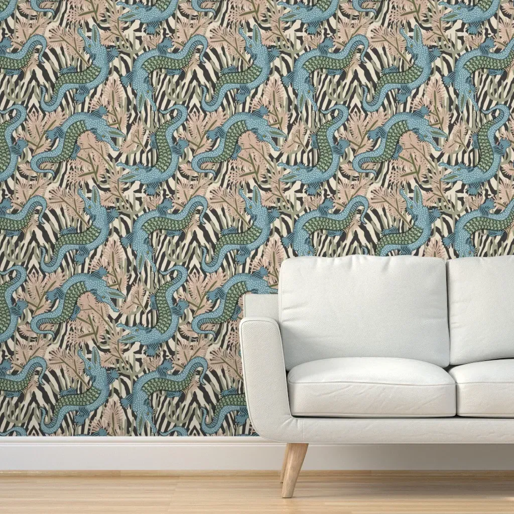 Veranda Crocodile Garden Peel and Stick Wallpaper - Teal product