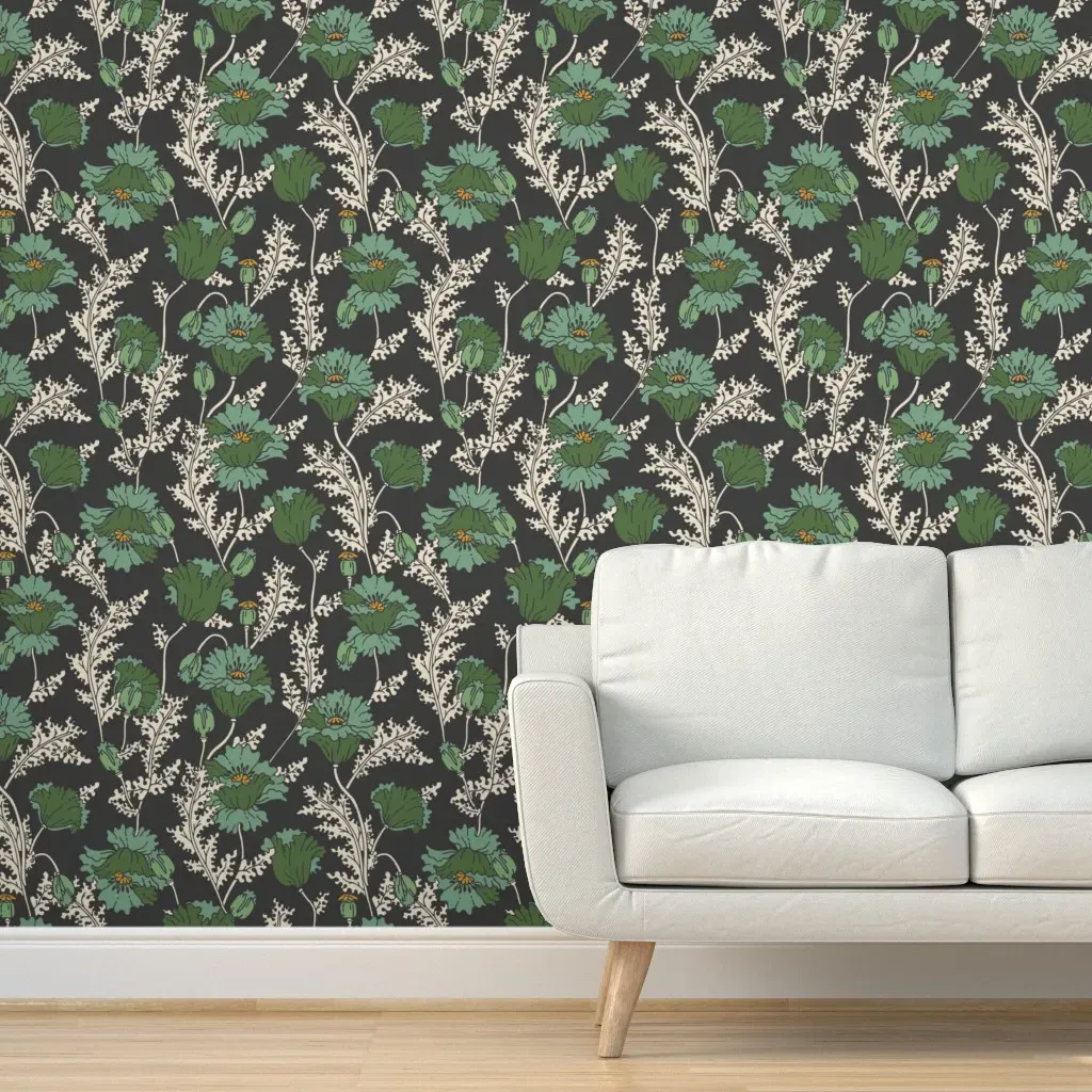 Veranda Night Poppy Peel and Stick Wallpaper - Green product