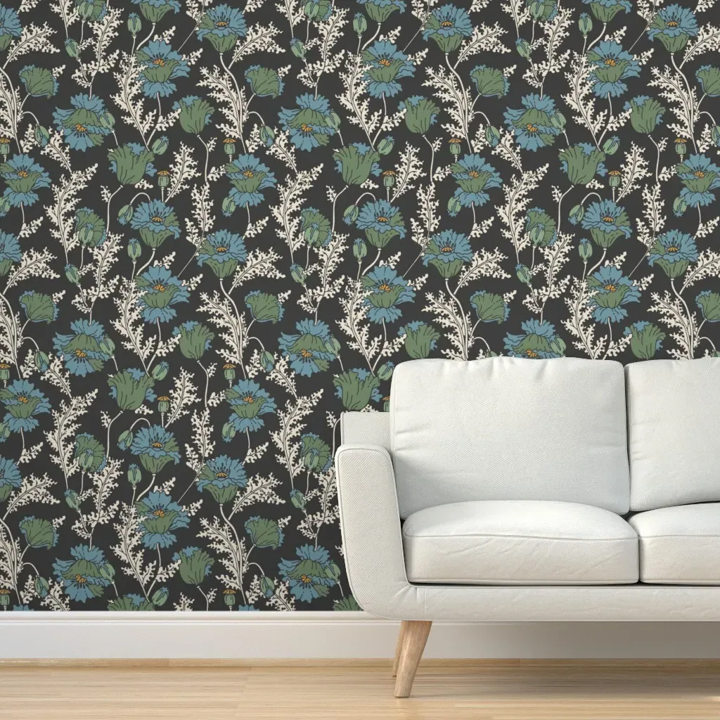 Veranda Night Poppy Peel and Stick Wallpaper - Teal product