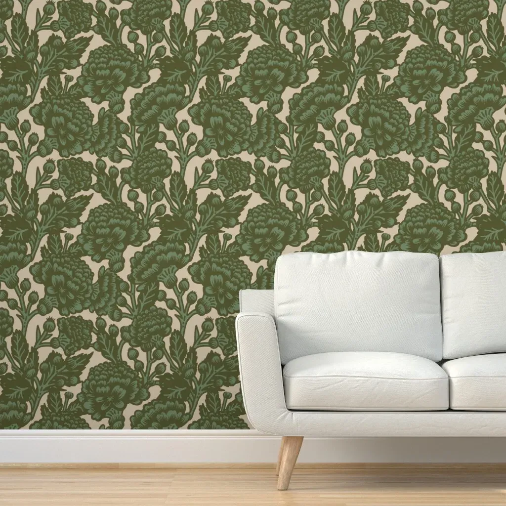 Veranda Woodcut Peel and Stick Wallpaper - Dark Green product