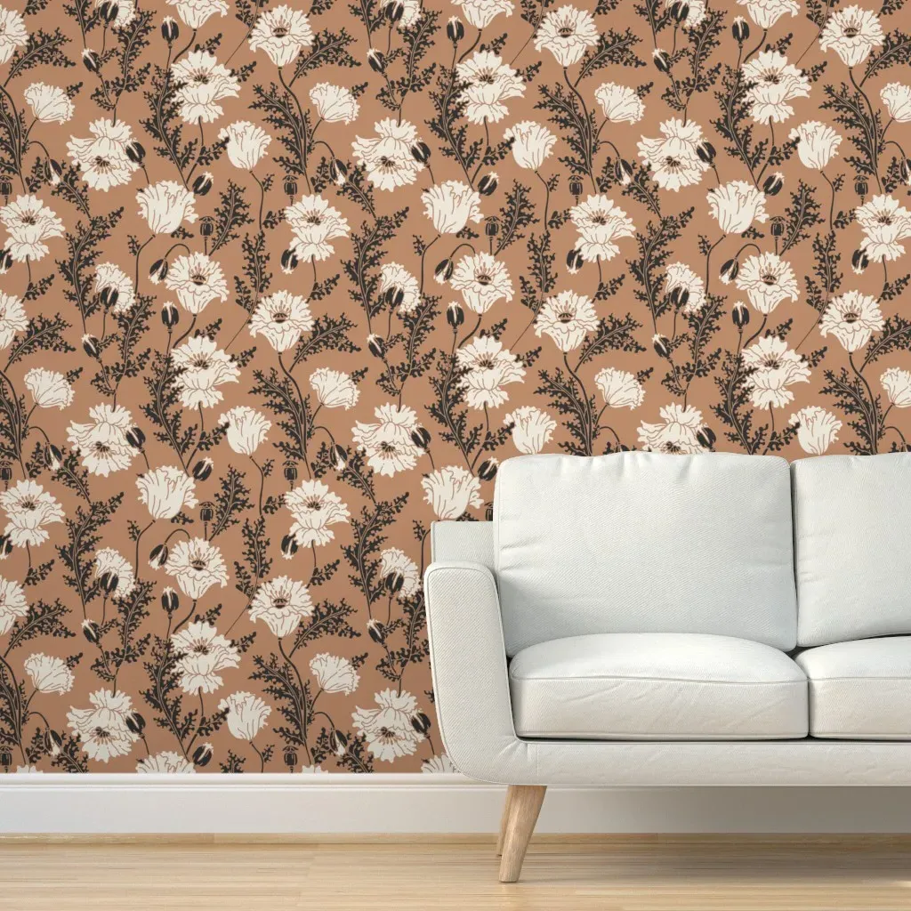 Verdant Poppy Clay Peel and Stick Wallpaper - Off-White product