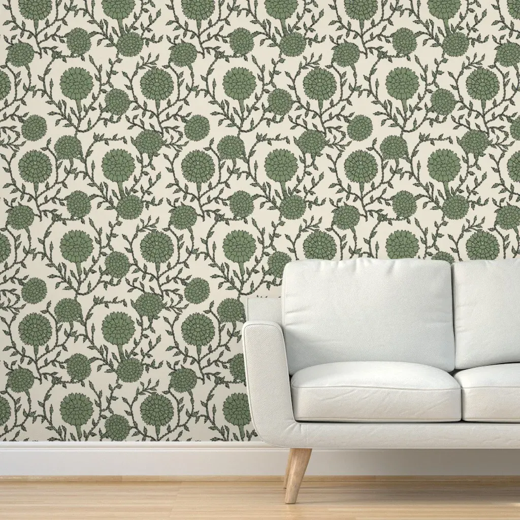 Verdant Sage Marigold Peel and Stick Wallpaper - Sage Green product