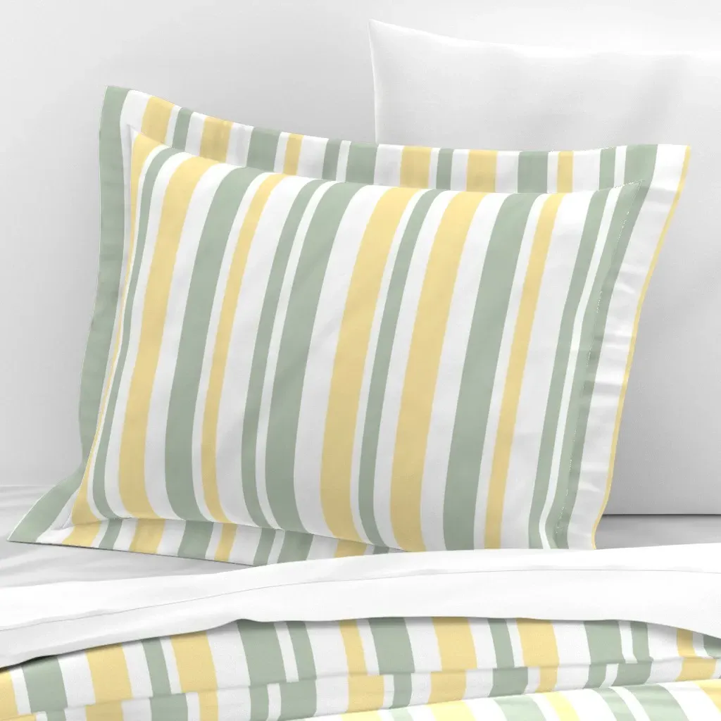Vertical Barcode Stripes Standard Flanged Pillowcase - Pale Yellow, Cotton Sateen product