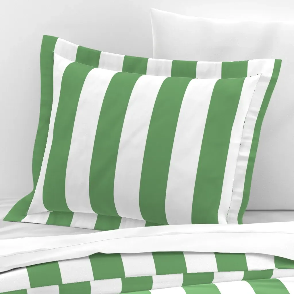 Vertical Cabana Awning Stripe Standard Pillow Sham - White & Green, Cotton Sateen product