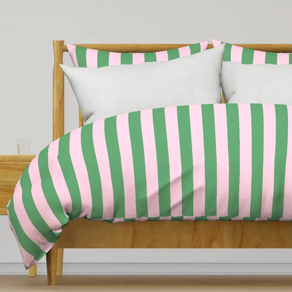 Vertical Cabana Preppy Duvet Cover - Green product