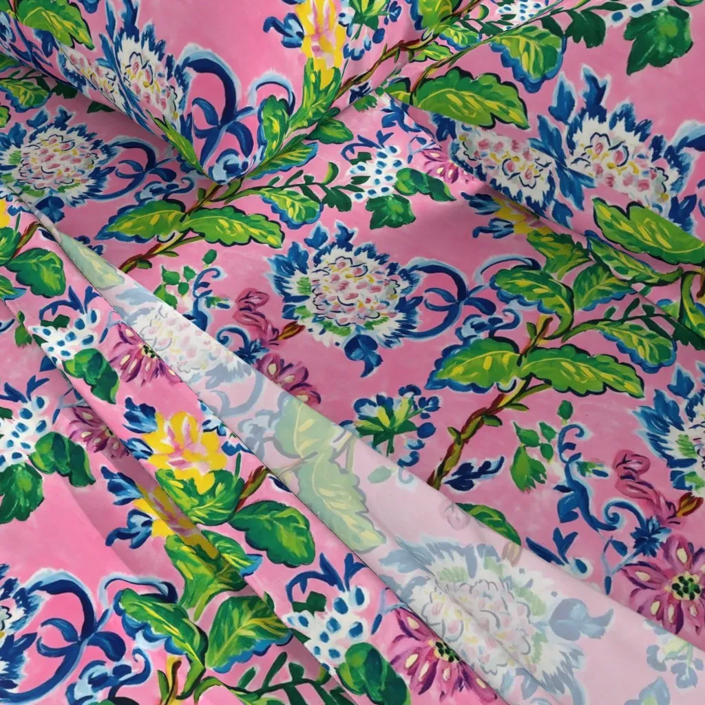 Vertical Climbing Flowers Chinoiserie Oil Painting Queen Sheet Set - Pink alternate view