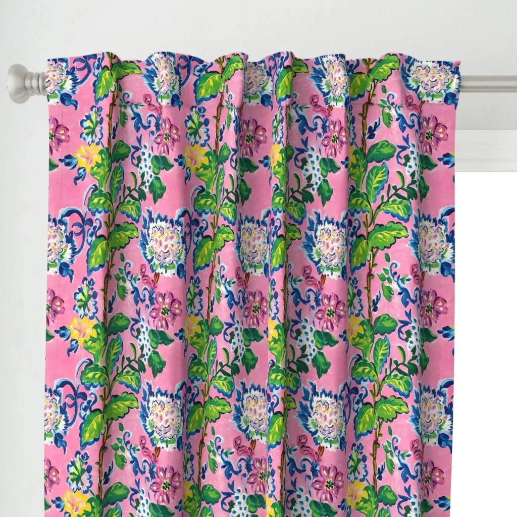 Vertical Climbing Flowers Curtain Panel - Pink alternate view