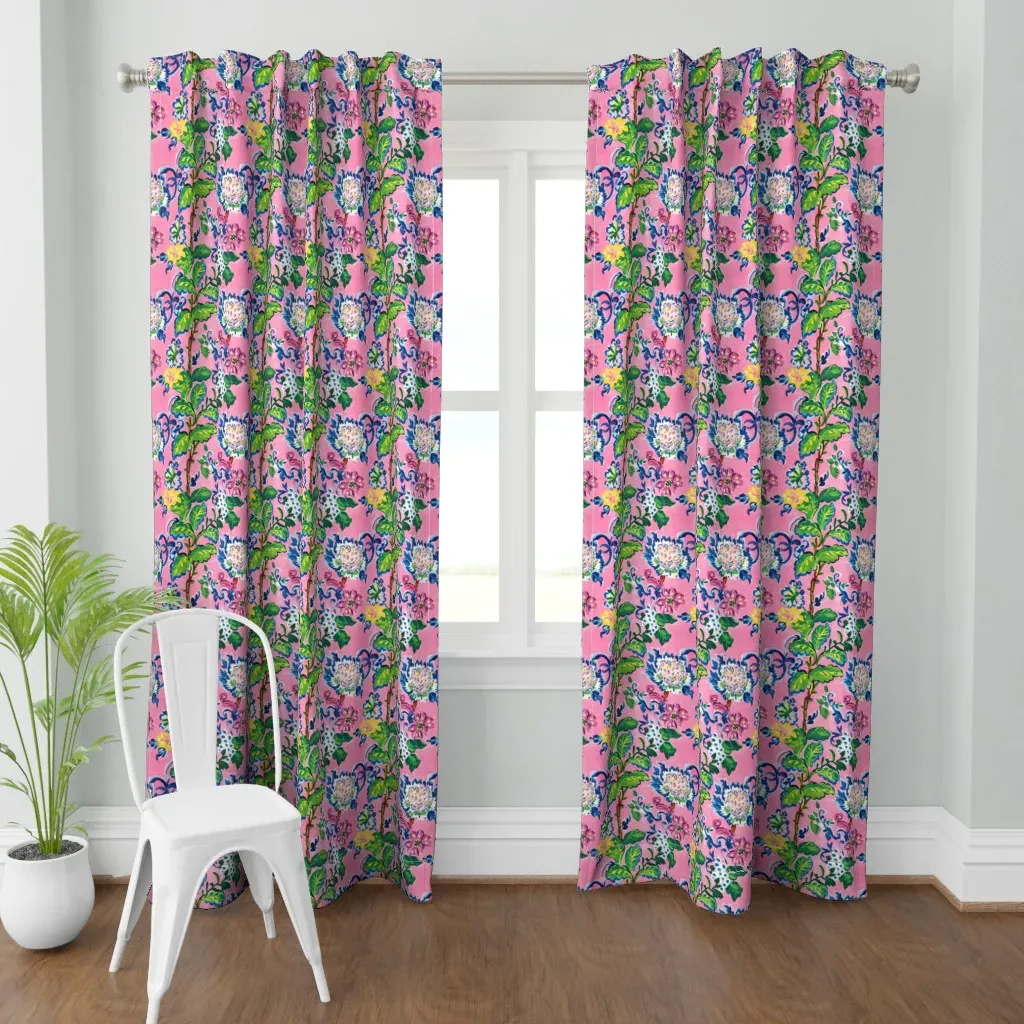 Vertical Climbing Flowers Curtain Panel - Pink product
