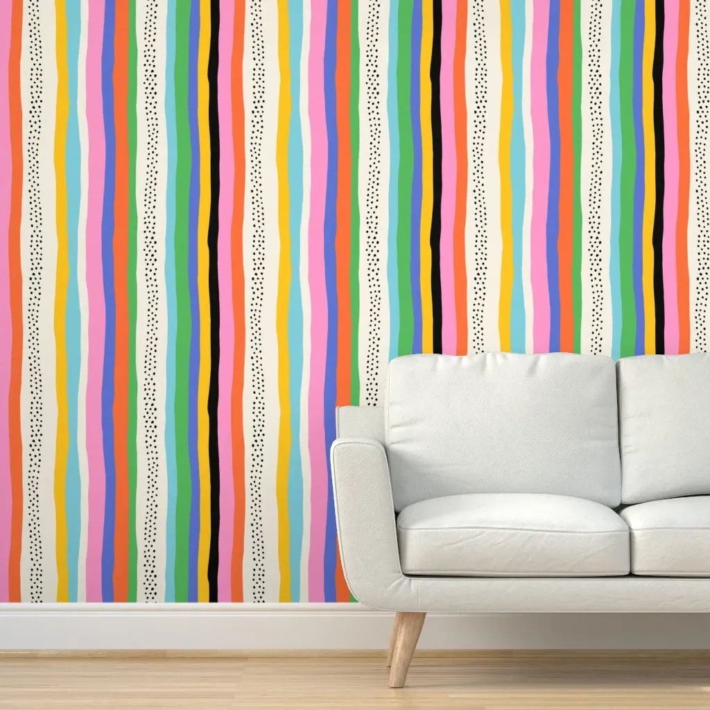 Vertical Colorful Stripes Peel and Stick Wallpaper - Pink, Black, White product