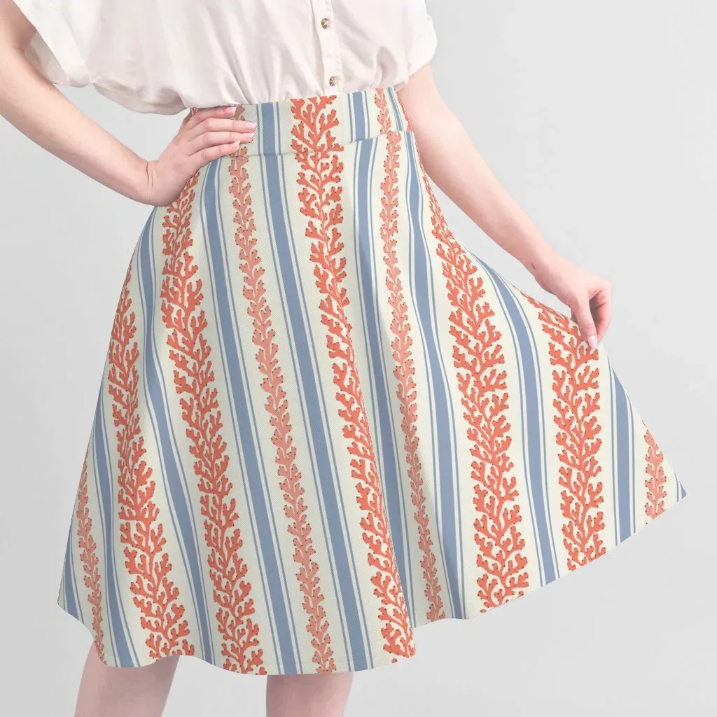 Vertical Coral Stripes Boho Coastal Vines Fabric - Offwhite, Pique alternate view