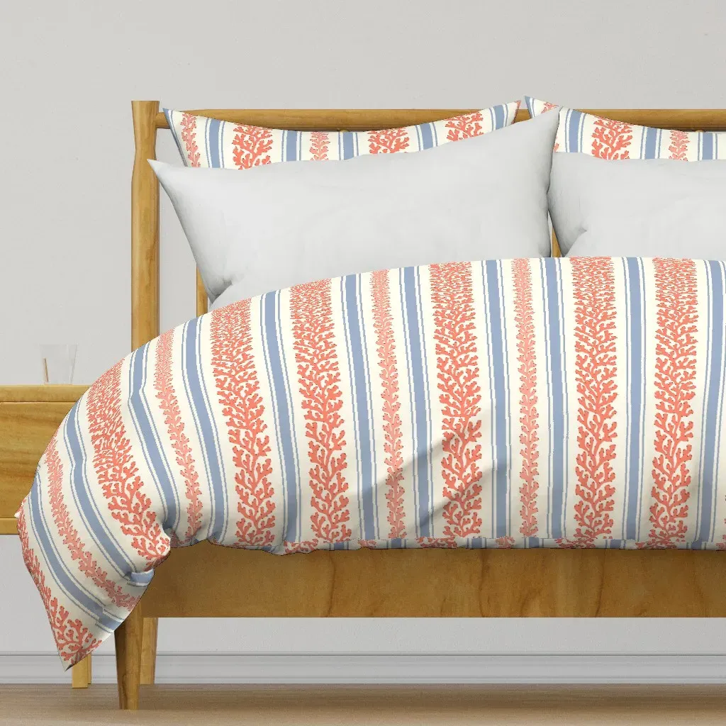 Vertical Coral Stripes Boho Duvet Cover - Coral product