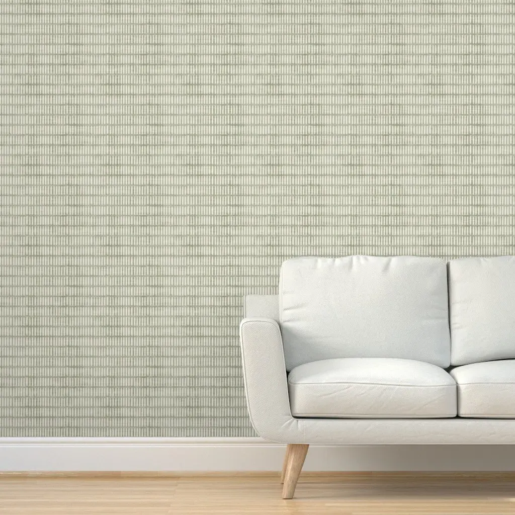 Vertical Dash Lines Distressed Stripe Peel and Stick Wallpaper - Sage Green product