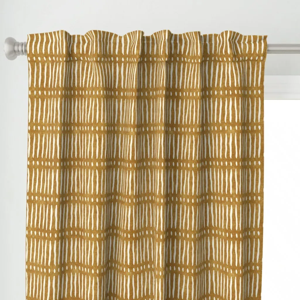 Vertical Dash Mud Stripes Curtain Panel - Mustard Yellow alternate view