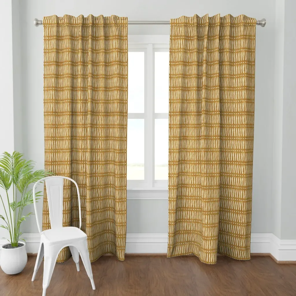 Vertical Dash Mud Stripes Curtain Panel - Mustard Yellow product