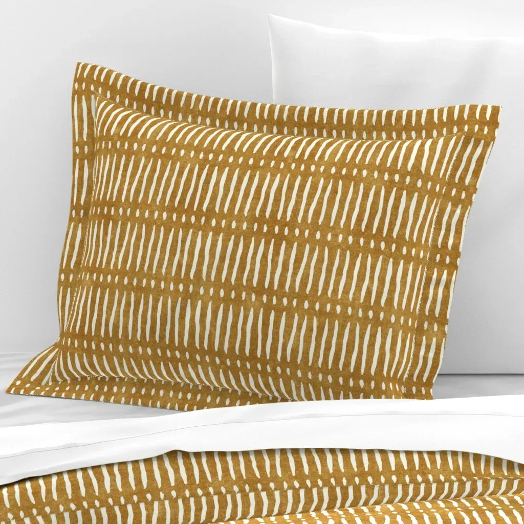 Vertical Dash Mud Stripes Standard Flanged Pillow Sham - Mustard Yellow, Cotton Sateen product