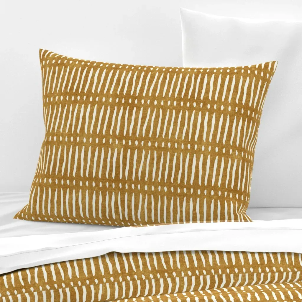 Vertical Dash Mud Stripes Standard Knife Edge Cushion - Mustard, Cotton Sateen product