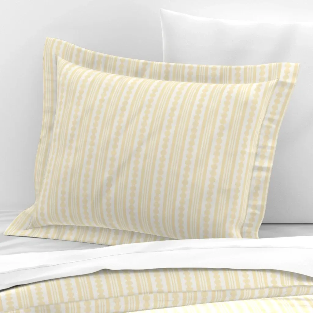 Vertical Floral Ticking Stripe Standard Flanged Cushion - Light Yellow, Cotton Sateen product