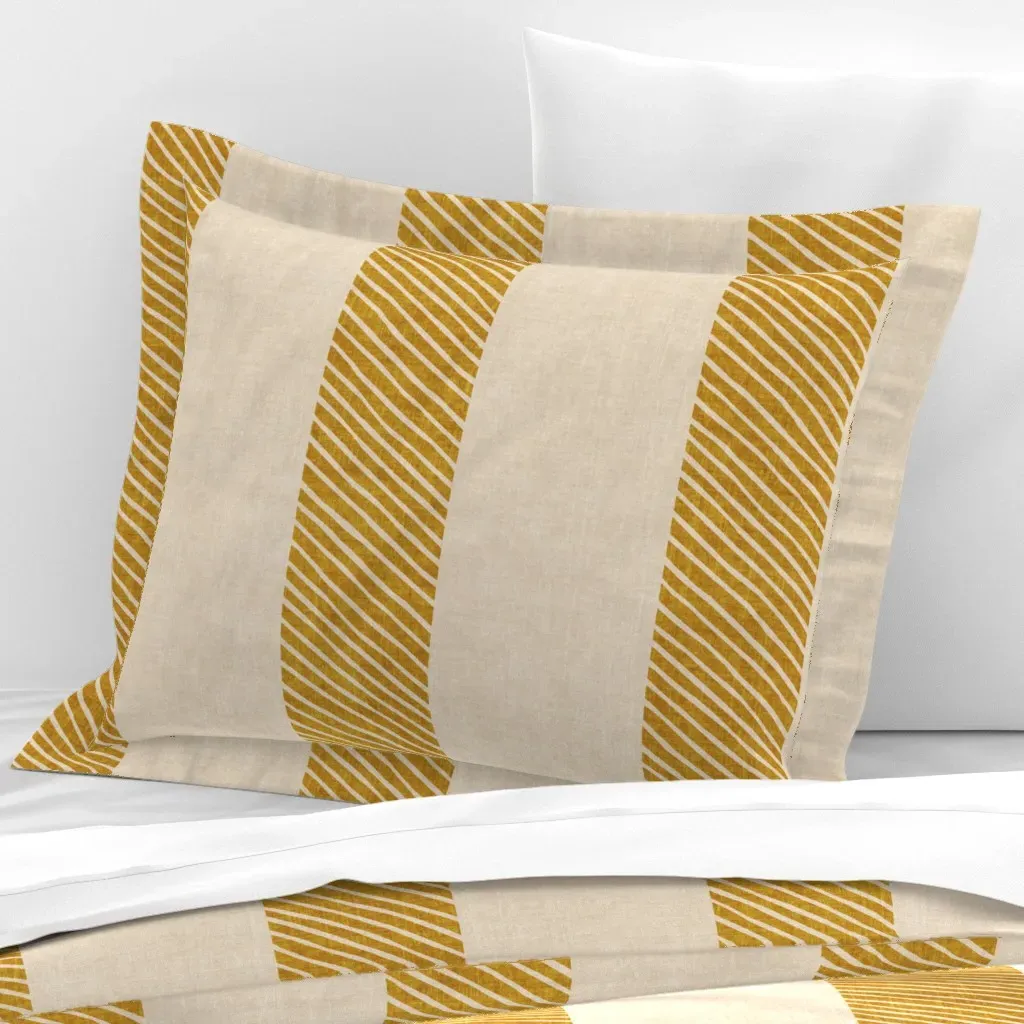 Vertical Stripe & Ochre Diagonal Lines Standard Flanged Pillow - Oat Cream, Cotton Sateen product