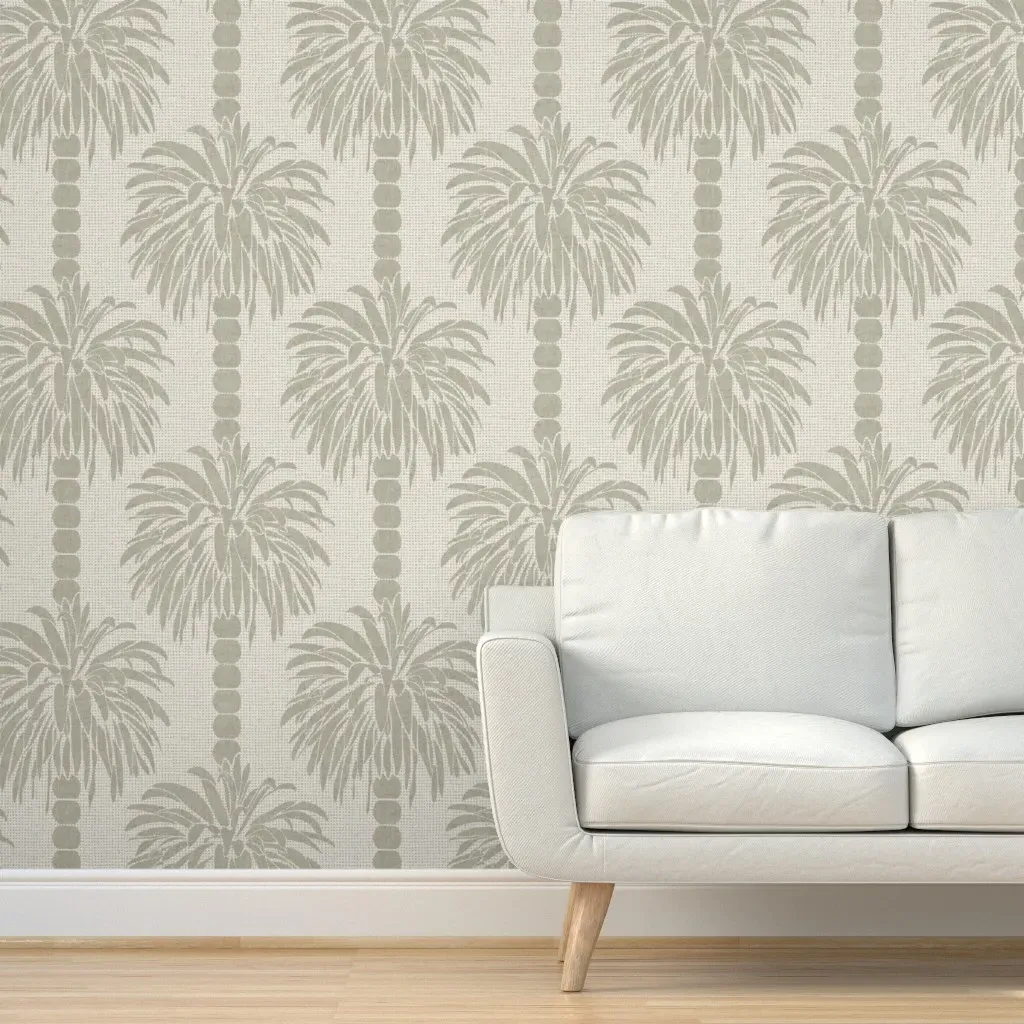 Vertical Stripe Palm Tree Peel and Stick Wallpaper - Sage Green, White product